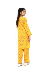 Plum Fine Doriya Lawn Bright Yellow Colour Printed Red Purple Flowers On 2 pc suit For Girls