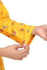 Plum Fine Doriya Lawn Bright Yellow Colour Printed Red Purple Flowers On 2 pc suit For Girls