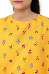 Plum Fine Doriya Lawn Bright Yellow Colour Printed Red Purple Flowers On 2 pc suit For Girls