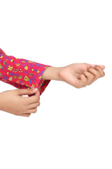 Plum Fine Doriya Lawn Reddish Pink Colour Printed Yellow Blue Flowers On 2 pc suit For Girls.