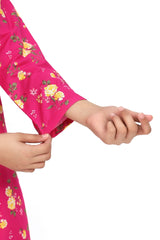 Plum Fine Doriya Lawn Pink Colour Printed Yellow Pink Flowers On 2 pc suit For Girls.