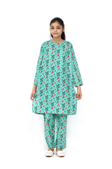 Plum Fine Doriya Lawn Aqua Green Colour Printed Red Green Flowers On 2 pc suit For Girls.