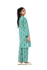 Plum Fine Doriya Lawn Aqua Green Colour Printed Red Green Flowers On 2 pc suit For Girls.