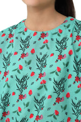 Plum Fine Doriya Lawn Aqua Green Colour Printed Red Green Flowers On 2 pc suit For Girls.