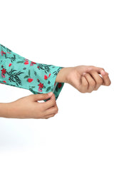 Plum Fine Doriya Lawn Aqua Green Colour Printed Red Green Flowers On 2 pc suit For Girls.