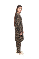 Plum Premium Marina Black  Colour Printed Golden Flowers On 2 pc Stitched suit For Girls