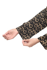 Plum Premium Marina Black  Colour Printed Golden Flowers On 2 pc Stitched suit For Girls