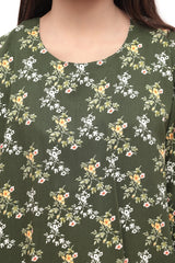 Plum Premium Marina Olive Green  Colour Printed Yellow White Flowers On 2 pc Stitched suit For Girls