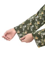 Plum Premium Marina Olive Green  Colour Printed Yellow White Flowers On 2 pc Stitched suit For Girls