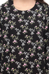 Plum Premium Marina Black Colour Printed Purple White Green Flowers On 2 pc Stitched suit For Girls