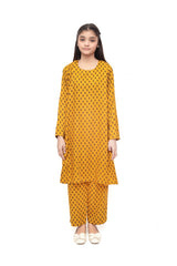 Plum Premium Marina Mustand Colour Printed Black Motifz On 2 pc Stitched suit For Girls