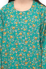 Plum Premium Marina Green Colour Printed Yellow White Flowers On 2 pc Stitched suit For Girls
