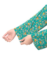 Plum Premium Marina Green Colour Printed Yellow White Flowers On 2 pc Stitched suit For Girls
