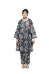 Plum Doriya Lawn Printed Pink Sky Blue Green Flowers On 2 Pc stitched suit for Girls.