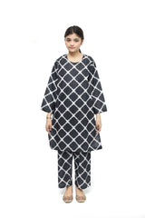 Plum Digital Lawn Black Colour Printed White Patterns On 2 Pc stitched suit for Girls