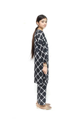 Plum Digital Lawn Black Colour Printed White Patterns On 2 Pc stitched suit for Girls