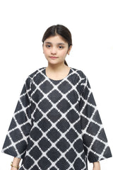 Plum Digital Lawn Black Colour Printed White Patterns On 2 Pc stitched suit for Girls