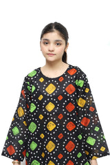 Plum Doriya Lawn Black Colour Printed Yellow Green Rust Patterns On 2 Pc stitched suit for Girls