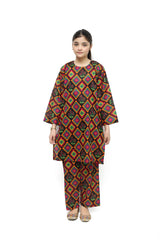 Plum Lawn Printed Multi Colored Patterns On 2 Pc stitched suit for Girls