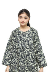 Plum Digital Lawn Light Green Color Printed Black Patterns On 2 Pc stitched suit for Girls