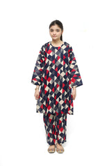 Plum Digital Lawn Black Color Printed White Red Patterns On 2 Pc stitched suit for Girls