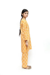 Plum Digital Lawn Yellow Colour Printed White Red Flowers On 2 Pc stitched suit for Girls.