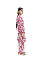 Plum Digital Lawn Pink Colour Printed Beige Green Flowers On 2 Pc stitched suit for Girls.