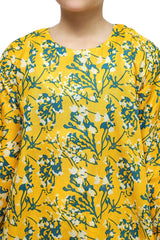 Plum Digital Lawn Yellow Colour Printed Green White Patterns On 2 Pc stitched suit for Girls.