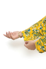 Plum Digital Lawn Yellow Colour Printed Green White Patterns On 2 Pc stitched suit for Girls.