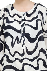 Plum Digital Lawn White & Black Colour with Black buttons On 2 Pc stitched suit for Girls.