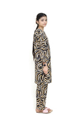 Plum Digital Lawn Printed White Black & Yellow Patterns with White buttons On 2 Pc stitched suit for Girls.
