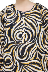 Plum Digital Lawn Printed White Black & Yellow Patterns with White buttons On 2 Pc stitched suit for Girls.