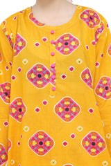 Plum Digital Lawn Yellow Colour Printed Pink Orange Patterns with Pink  buttons On 2 Pc stitched suit for Girls.