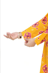 Plum Digital Lawn Yellow Colour Printed Pink Orange Patterns with Pink  buttons On 2 Pc stitched suit for Girls.