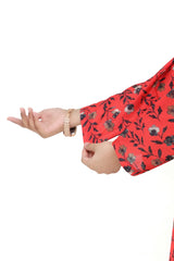 Plum Digital Lawn Reddish Orange Colour Printed Black Flowers On 2 Pc stitched suit for Girls.
