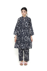 Plum Digital Lawn Black Colour Printed White Flowers On 2 Pc stitched suit for Girls