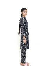 Plum Digital Lawn Black Colour Printed White Flowers On 2 Pc stitched suit for Girls