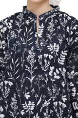 Plum Digital Lawn Black Colour Printed White Flowers On 2 Pc stitched suit for Girls