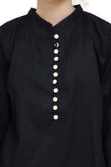 Plum 100% Lawn Black Colour with Beige buttons On 2 Pc stitched suit for Girls.