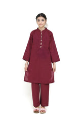 Plum Digital Lawn Maroon Colour with Beige buttons On 2 Pc stitched suit for Girls