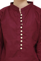 Plum Digital Lawn Maroon Colour with Beige buttons On 2 Pc stitched suit for Girls