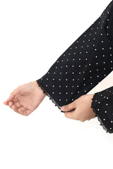 Plum Digital Cotton Lawn Black Colour Printed White Dots Embellished Pearl Tassels Black Laces On 2 Pc Stitched Suit for Girls.