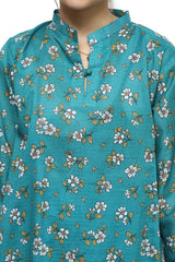 Plum Digital Lawn Turquoise Colour Printed White Beige Flowers On 2 Pc stitched suit for Girls