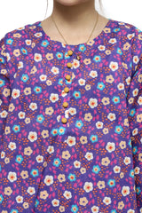 Plum Digital Lawn Purple Colour Printed White Sky Blue Flowers with Yellow buttons On 2 Pc stitched suit for Girls