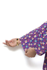 Plum Digital Lawn Purple Colour Printed White Sky Blue Flowers with Yellow buttons On 2 Pc stitched suit for Girls