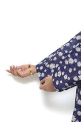 Plum Digital Lawn Navy Blue Colour Printed White Yellow Flowers with Yellow buttons On 2 Pc stitched suit for Girls.
