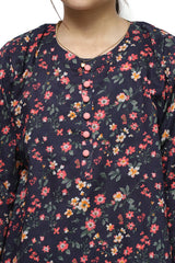 Plum Digital Lawn Dark Purple Colour Printed Pink White Yellow Flowers with pink buttons On 2 Pc stitched suit for Girls.