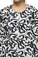 Plum Digital Lawn Black & White Patterns with White buttons On 2 Pc stitched suit for Girls.