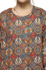 Plum Digital Lawn Yellow Red White Multi-Coloured  Patterns On 2 Pc stitched suit for Girls.