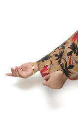 Plum Digital Lawn Brown Colour Printed Red White Black Leaves with Black Buttons On 2 Pc stitched suit for Girls.
